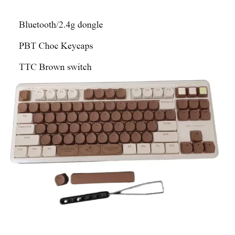 Fast Gaming Keyboards 87 TKL with Classic Chocolate Milky PBT keycaps Bluetooth Keyboard Low Profile TTC Brown Switch