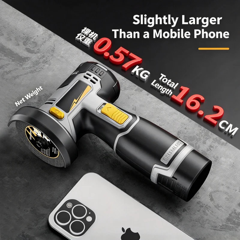 16.8VMini Angle Grinder Handheld Brushless Cordless Polishing Cutting Home Use Electric Tools 2 Batteries Charger
