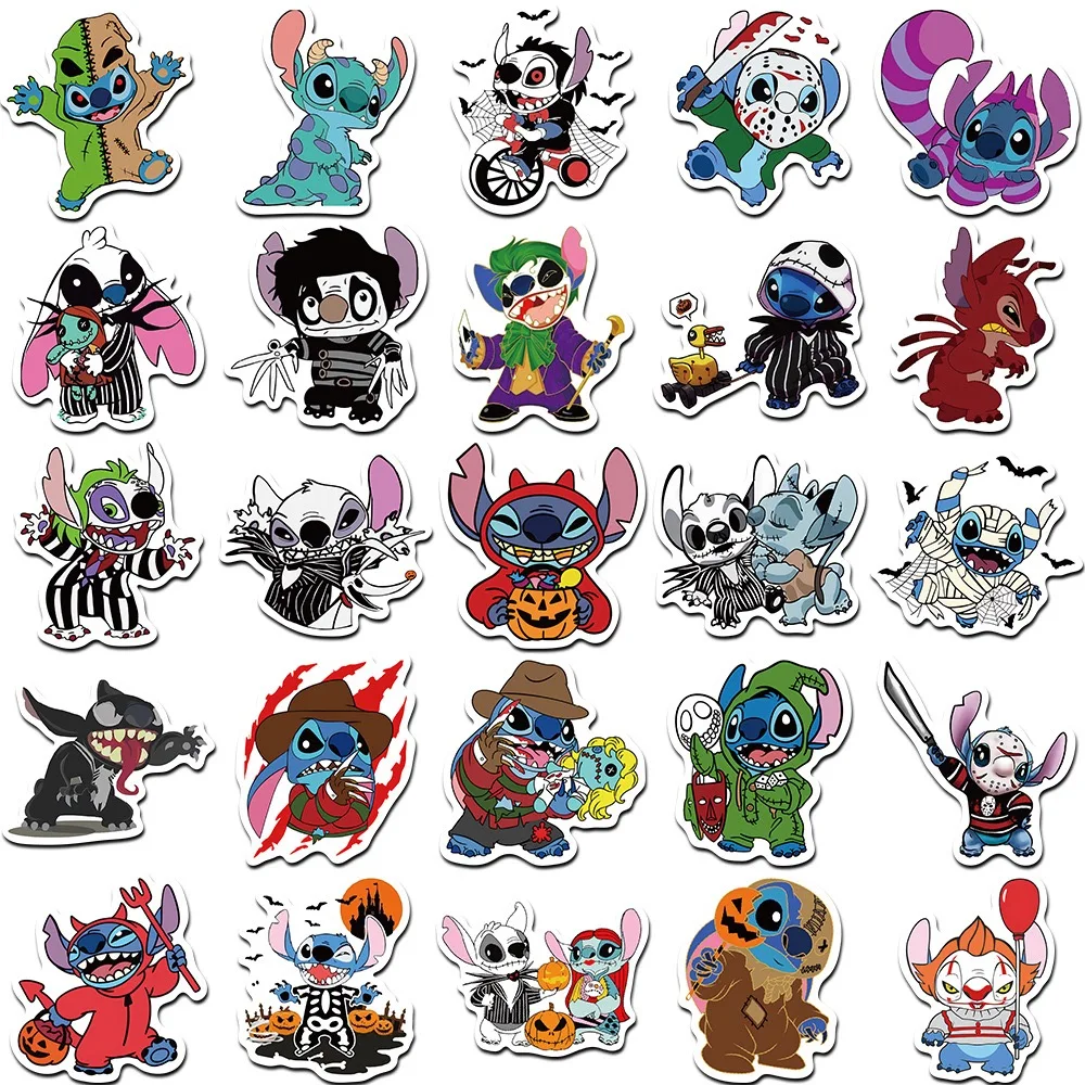 10/50pcs Funny Disney Halloween Stitch Horror Character Anime Stickers DIY Scrapbook Notebook Phone Laptop Luggage Sticker Toy