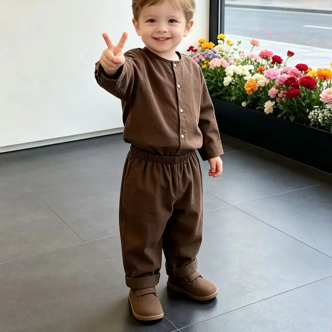 Autumn KS Kids Dinosaur Themed Long Sleeve Clothing Set for Boys Girl- Printed T-Shirt And Pants Ensemble for Nursery School