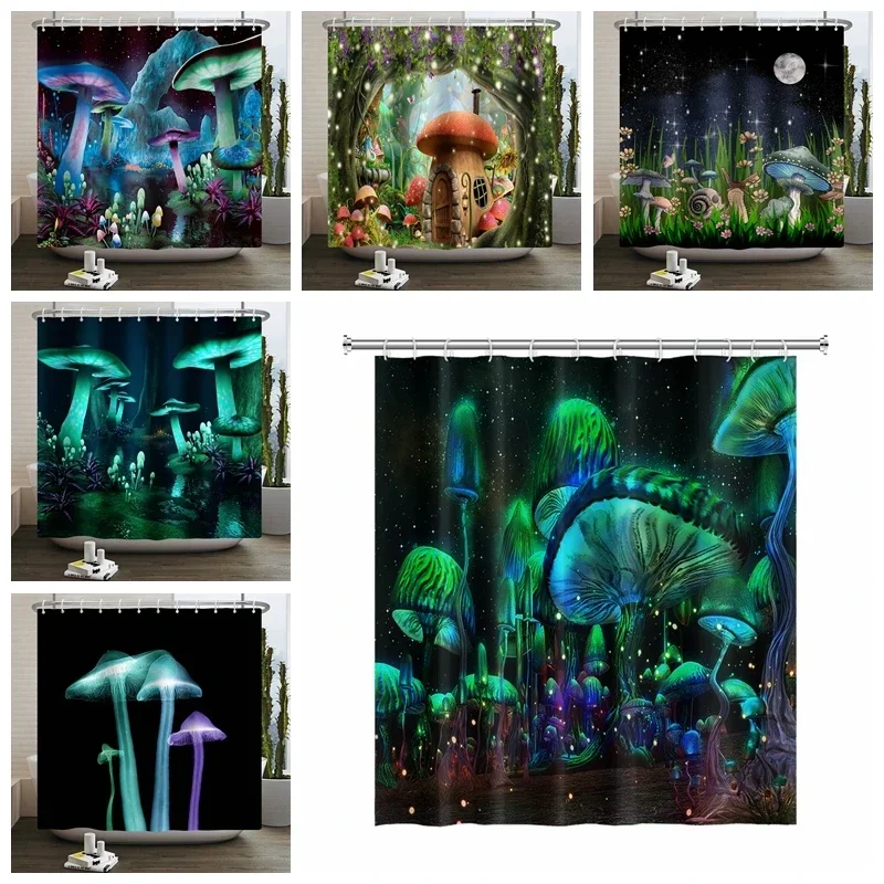 Psychedelic Triangle Mushroom Shower Curtain Magic Butterfly Moon Castle Jungle Polyester Fabric Hanging Curtains Bathroom Decor