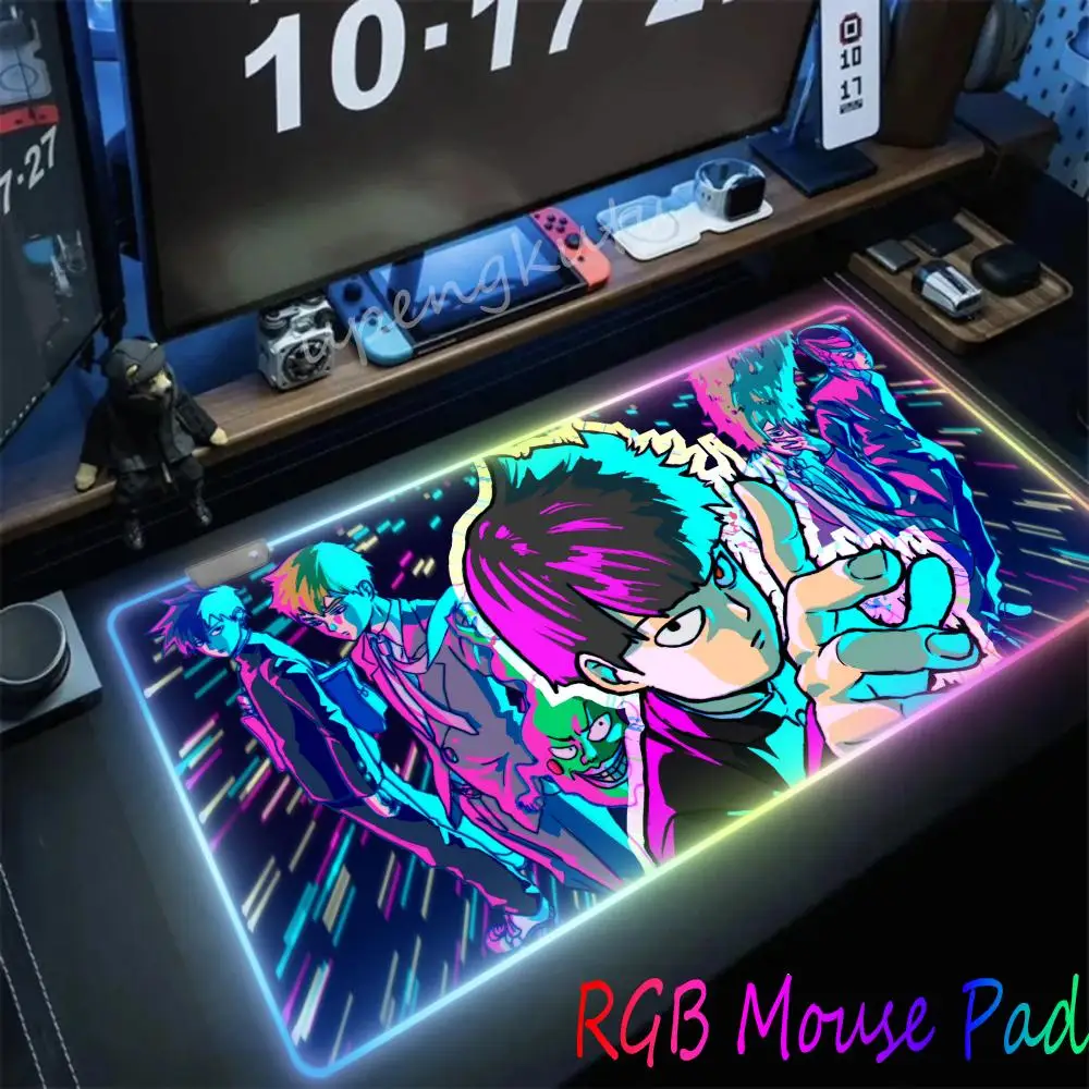 

Mob Psycho 10 Mousepad XXL RGB Gaming Mouse Pads HD Black Gamer Accessories Large LED Game Mouse Pad 1000x500mm