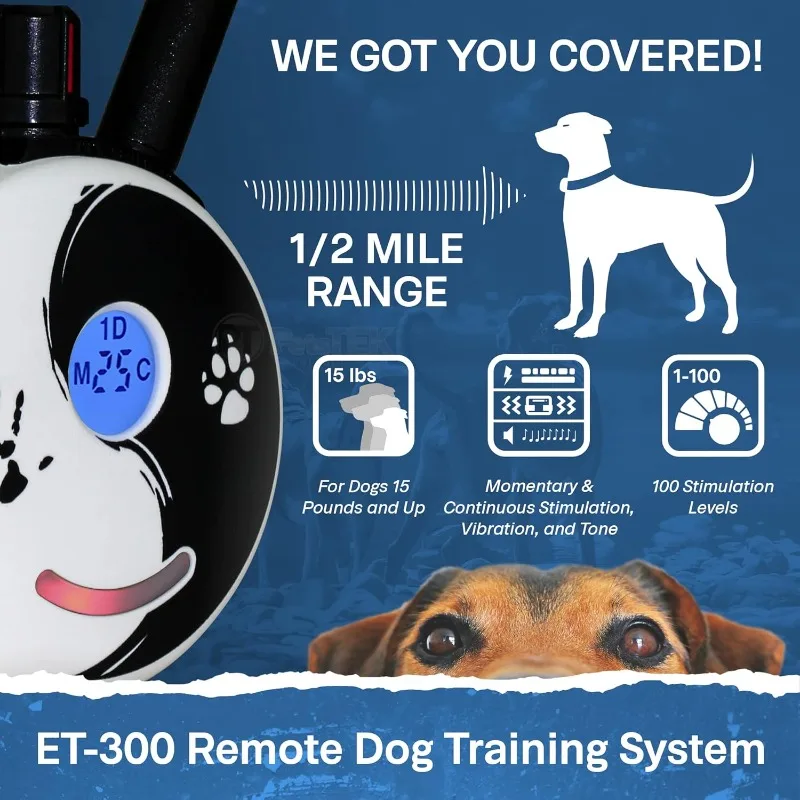 ET-302 Zen - 1/2 Mile  Dog Training Collar with Remote for Two Dogs - Small, Medium, Large Dogs - Static, Vibration & Tone