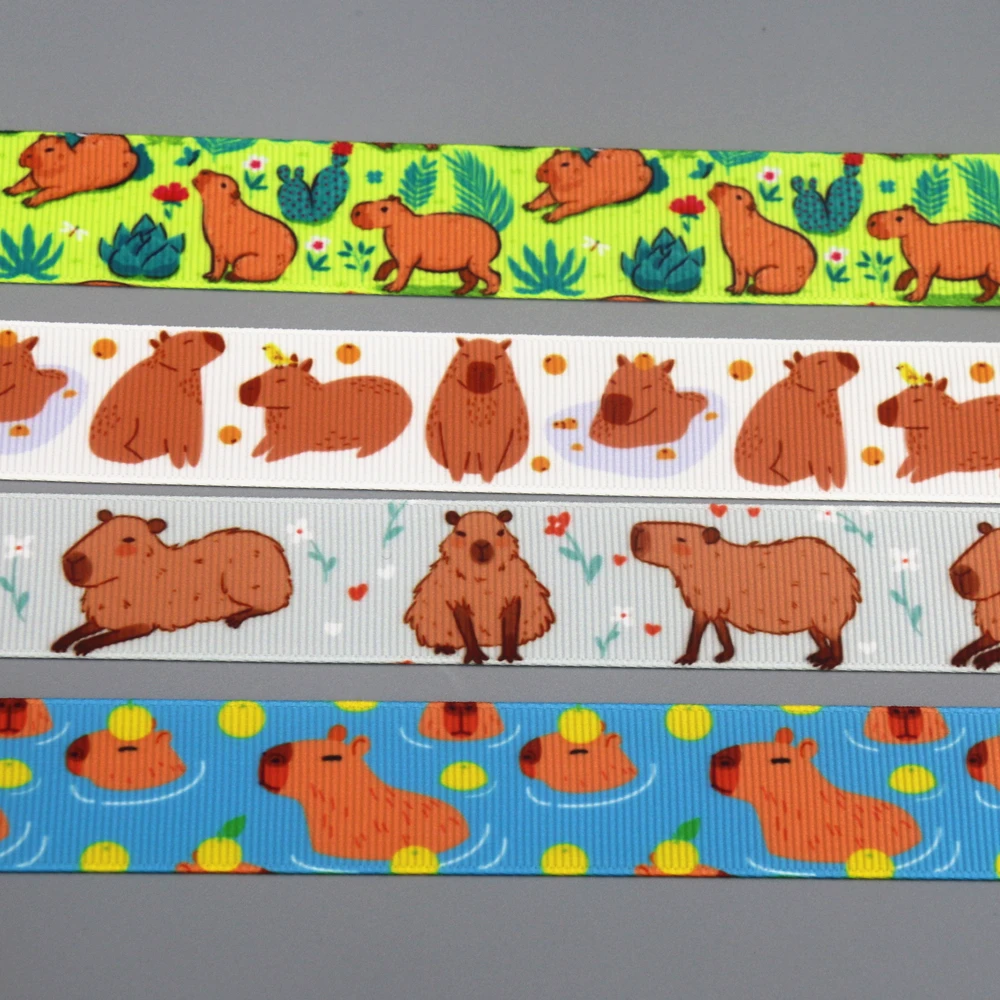 DHK 50yards Capybara Printed Grosgrain Ribbon Accessories Headwear Decoration Collar DIY Sewing Craft S2410