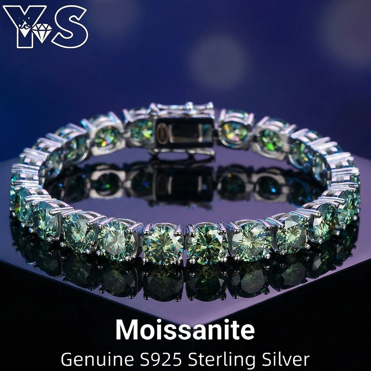 

S925 Sterling Silver Green Moissanite Tennis Bracelet Single Row Diamond Unique Design Daily Elegant Fine Jewelry Gift for Her