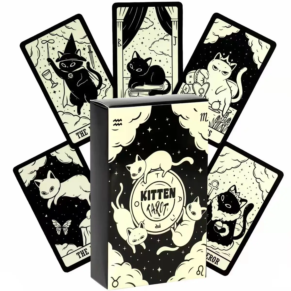 Kitten Tarot Cards 78PCS Black Cat Deck Oracle Divination Witchcraft Cute Animal Tarot For Beginners Spirituality Board Game Gif
