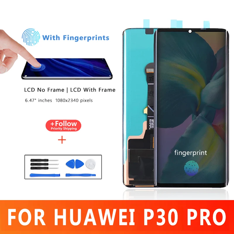 Original Lcd Display For Huawei P30 Pro With Fingerprint Touch Screen For L29 L09 L04 AL00 ALO TL00 LCD+Frame Replacement Parts