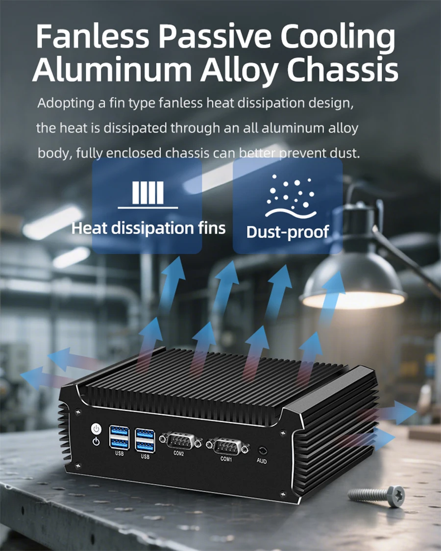 Fanless Industrial Mini PC Intel I3-8130U I5-8250U 2x DB9 RS232 RS485 2x LAN 6x USB Mini PCIe GPIO WiFi 4G LTE Win10/11 Linux