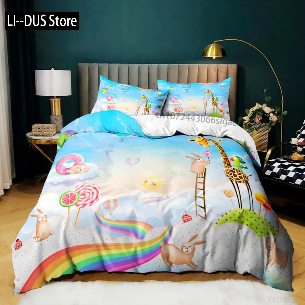 

Animal Duvet Cover Set Queen Cute African Animal Print Twin Bedding Set Microfiber Colorful Jungle Animals Zoo Party Quilt Cover
