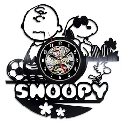 Snoopy Wall Clock Made Of Vinyl Record Cartoon Laser Etched Wall Watch With LED Disk Crafts Decor Kids Gifts