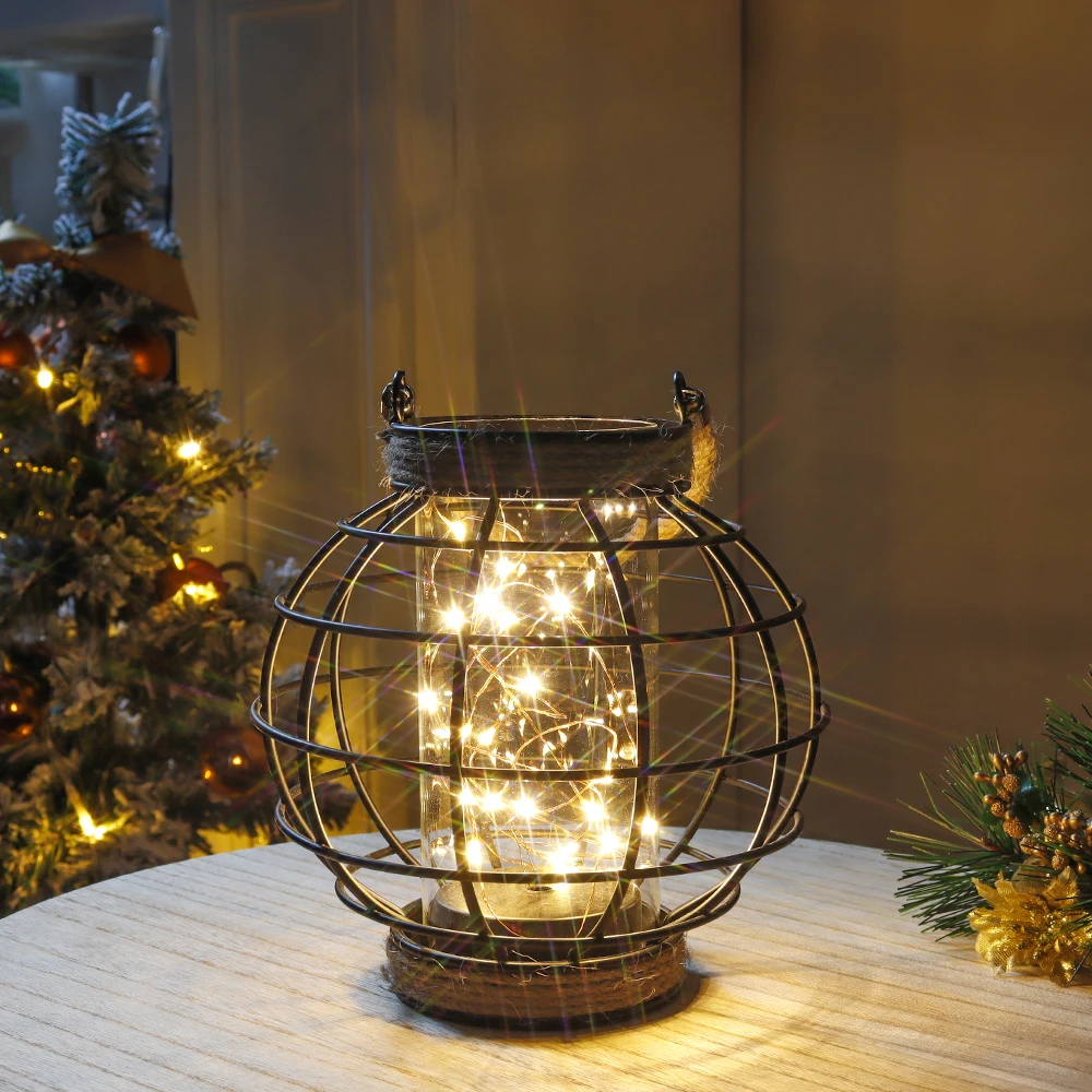 

Metal Cage Table Lamp LED Lantern Battery Powered Cordless Accent Light with 20pcs Fairy Lights for Weddings Events Home Decor