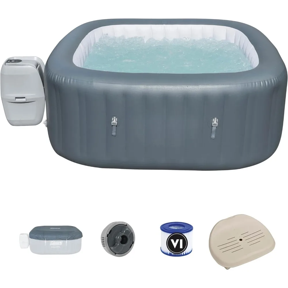 

Hot Tub，4-6 Person Inflatable Square，140 AirJet，Portable Spa，with Non Slip Removable Tub Seat Accessory, Inflatable Hot Tub