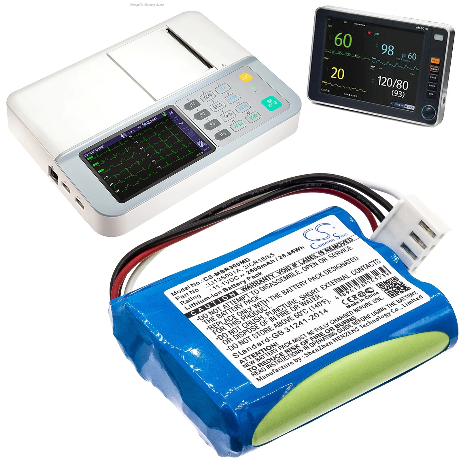Replacement 11.1V 2600mAh/3400mAh Medical Battery LI13S001A for Mindray BeneHeart R3 R3A uMEC10 uMEC6 uMEC7 uMEC12 UBECONN C9