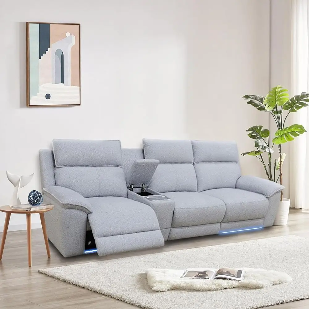 

122.5" Lambswool 4-Piece Living Room Recliner Soa Set, 3 Seater Recliner Soa with Storage Table, Reclining Soa, loveseat, Chair