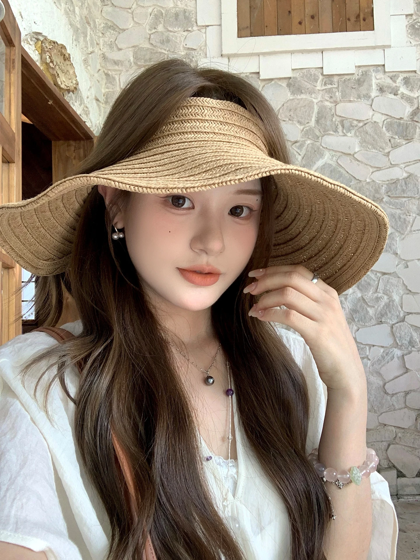 Japanese Style Foldable Straw Hat Women's Summer Outdoor Travel Sunshade Hat Large Brim UV Protection Empty Top Cap