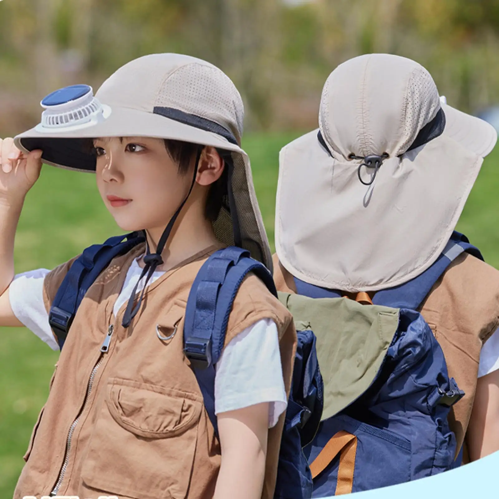 

children Fan Hat Sun Protection Hat Hot Day Cooling Fan Wide Brim Sunscreen Cap for Outdoor Activities Mountain Climbing Picnic