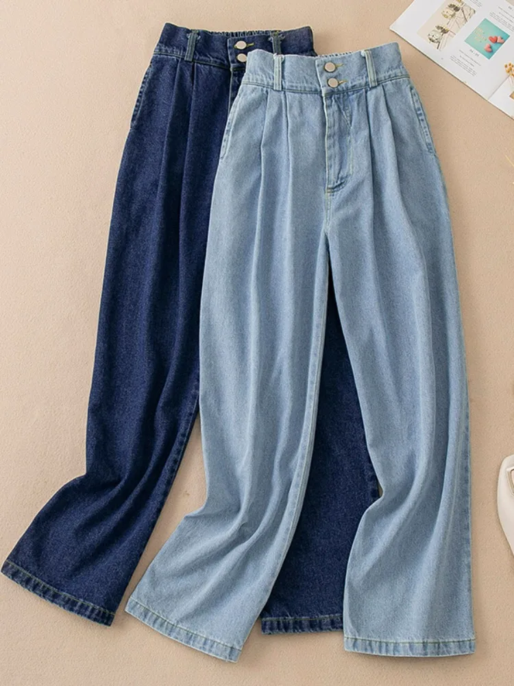 

Ретро драпированные утягивающие широкие джинсы с высокой талией, женские летние свободные брюки длиной до пола, большие размеры, груша-мавпа