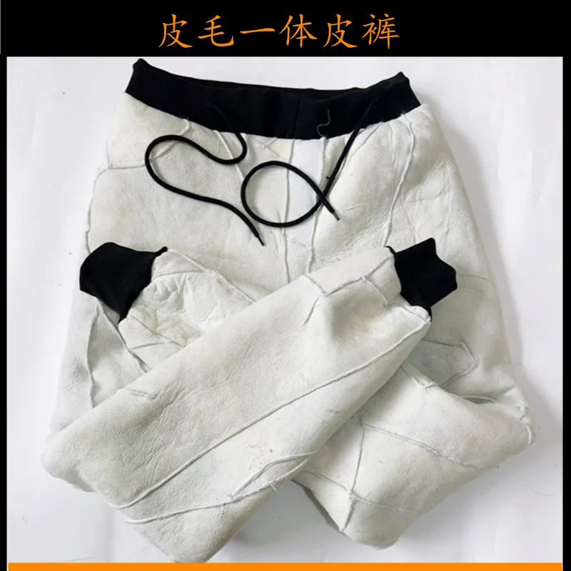 

2026 men, pure sheepskin fur integrated leather pants, warm in winter, thickened and cold-proof