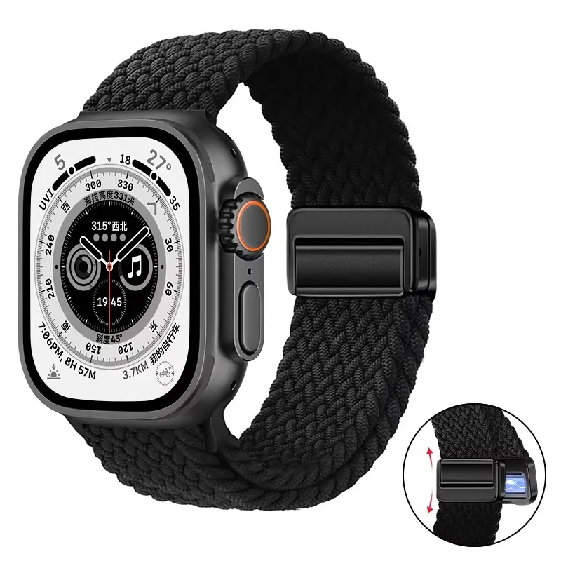 Nylon-Geflechtarmband für Apple Watch Ultra 3 2 49mm 11 10 46mm 42mm 9 8 7 45/41mm Magnetisches Armband iWatch 6 5 SE 44/40mm Correa