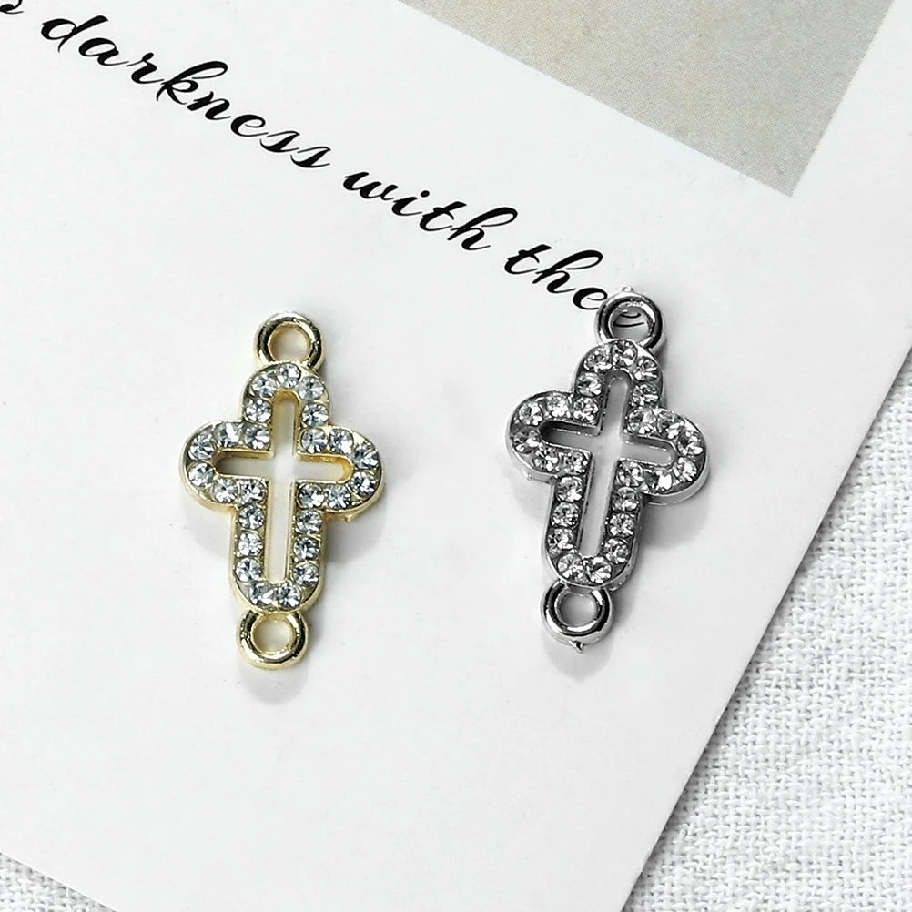 New Crystal Cross Pendant Jewelry Accessory Prayer Jesus Cross Bracelet Necklace Connector Charms for Earring DIY Making