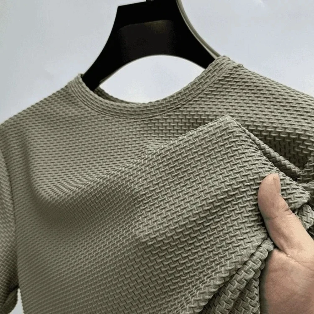 Men Ice Silk Bamboo Mesh T-shirt Summer Elastic Short Sleeve Round Neck Tees Casual Slim Fit Basic Tops Trendy Male Daily Streetwear Shirts image 2
