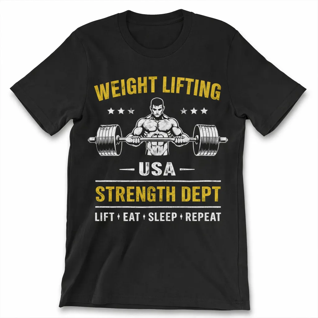 weight lifting USA t-shirt, strength department graphic tee, men black shirt