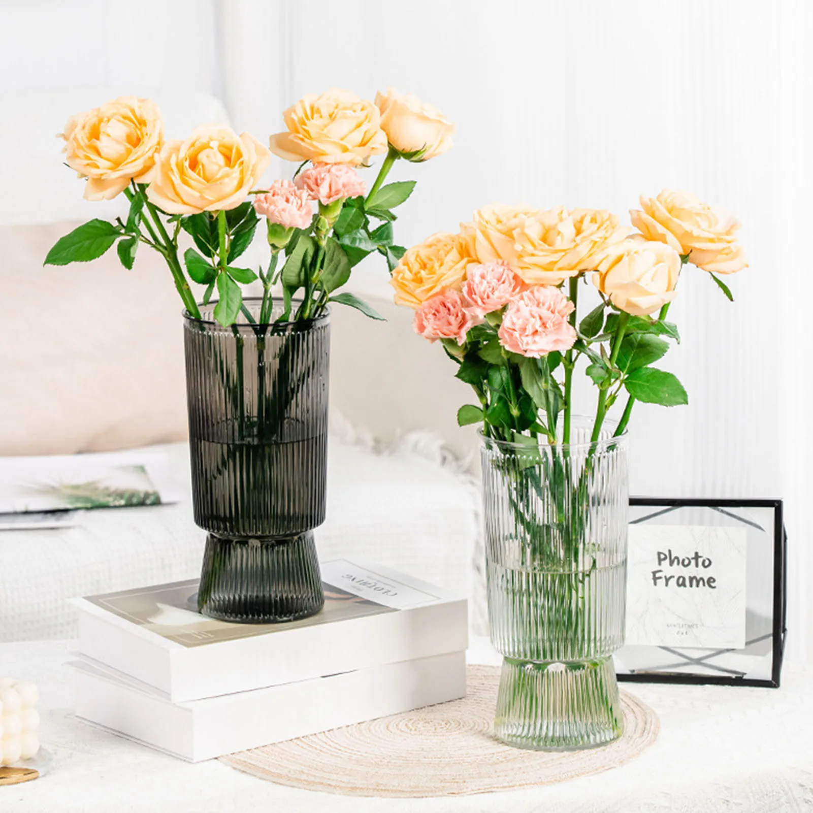 Double-layer Flowerpot Clear Imitation Glass Hydroponic Flower Pot Lazy Self-absorbtion Water Vase for Home Table Decoration