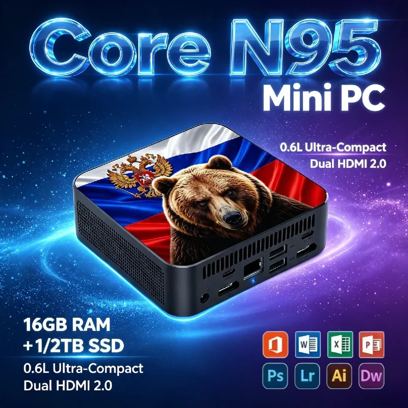 Intel Core N95 Mini PC 16GB DDR4 1TB M.2 NVMe SSD WiFi 6 BT5.2 Low Power Desktop Computer Home Office Pro Ultra Unit