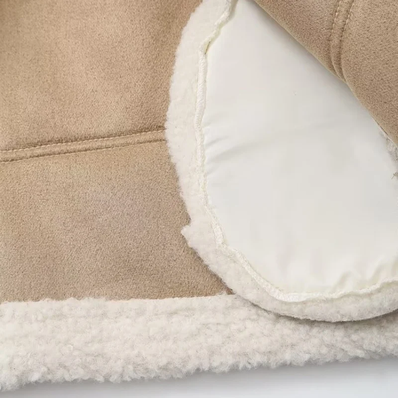 เสื้อแจ็คเก็ตหนังแกะสองด้าน ขนแกะ คอปกพลิก สีสันตัดกัน อุ่นสบาย แฟชั่นสำหรับผู้หญิง เสื้อโค้ทกันหนาวสำหรับฤดูหนาว