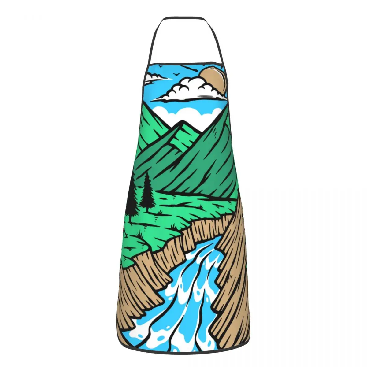 Custom Unisex Adventure Camping Mountain Nature River Kitchen Chef Cooking Baking Apron Women Men Tablier Cuisine for Painting