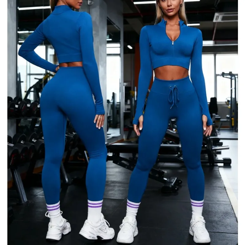 

Krisnanas Women's Suits 2 Piece Sets Zipper Tops+skinny Pants 2025 Blue Breathable Gym Fitness New in Matching Sets 157534