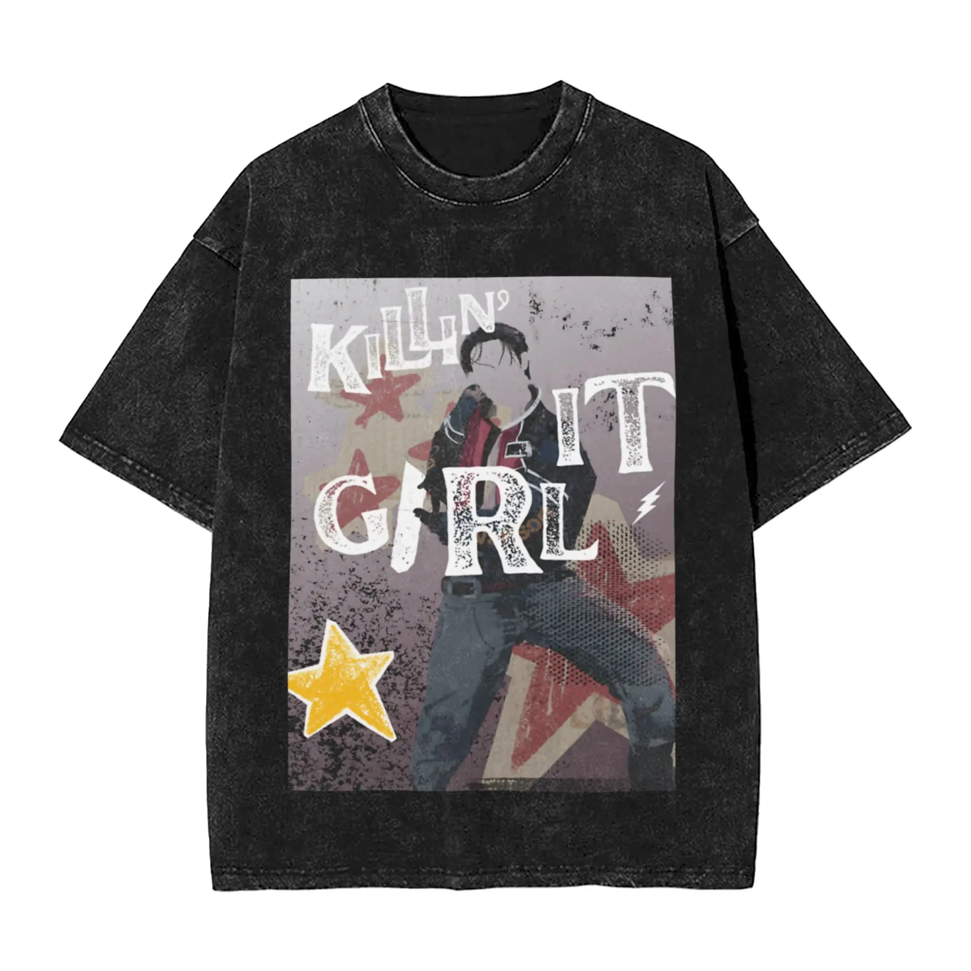 JHOPE - KILLIN  IT GIRL   with TEXT Classic Chic A Washed T Shirt Men's Women's Oversized Cotton Tees Tops