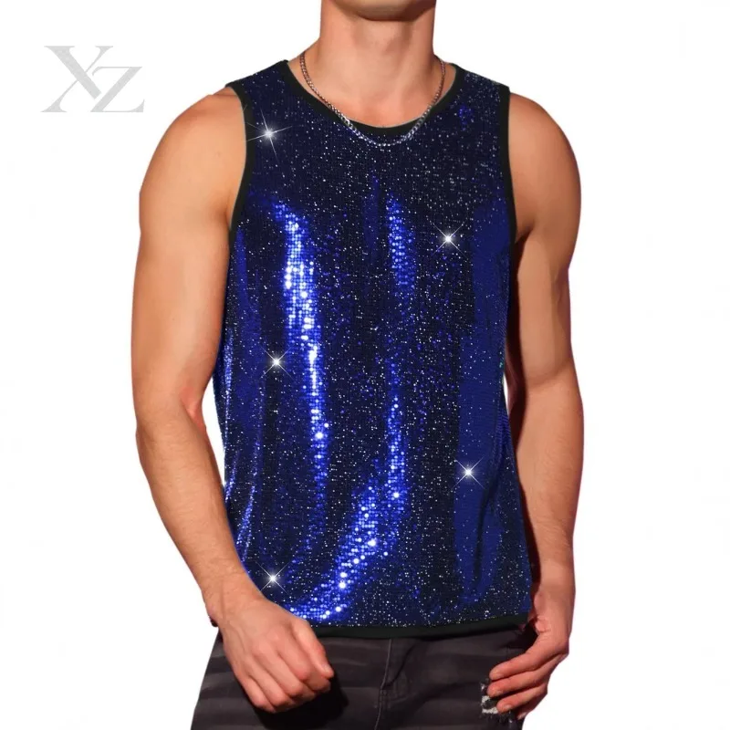 Opening Sale |Men's Sparkly Sequin Tank Top Sleeveless U-Neck Glitter Vest for Nightclub Party Stage Performance