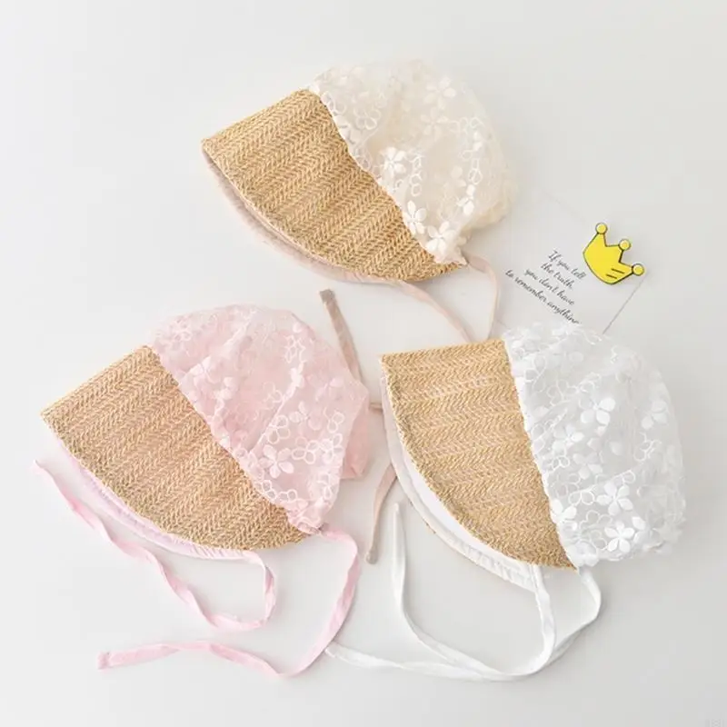 

M89C Girls Bonnet Summer Sun Protective Straw Hat Baby Girl Photography Props Hats