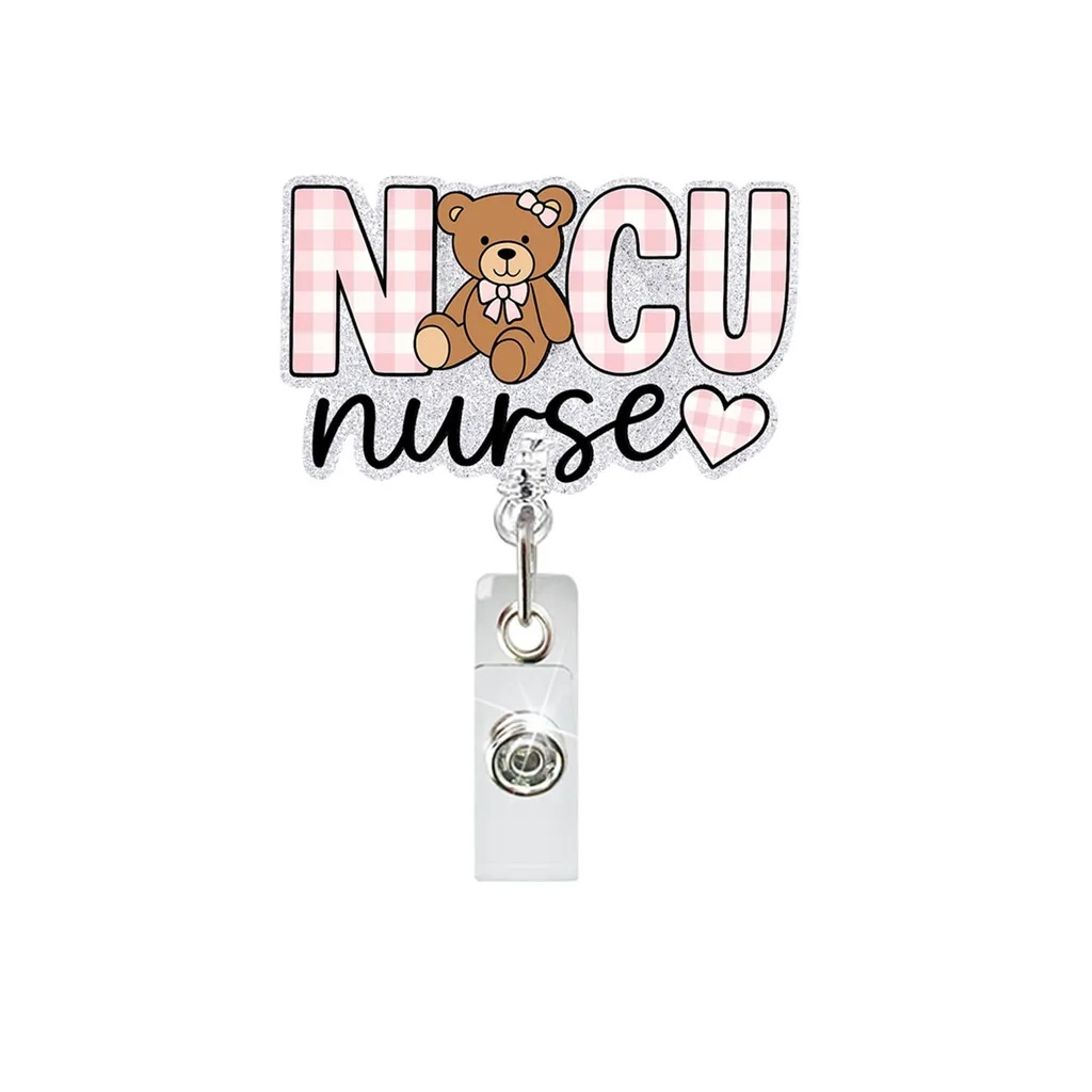Cute NICU Nurse ID Holder Nursing Staff Badge Clip Retractable Badge Reel Rotatable Badge Reel For Nurses Name Clip Holder