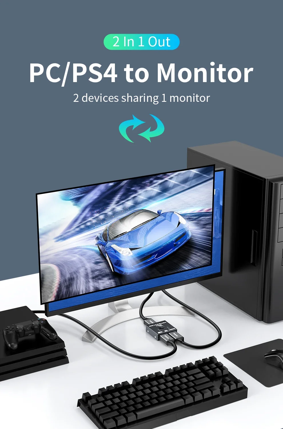 Hoom HDMI 스위치, 노트북 PC용 비디오 스플리터, Xbox PS3, 4/5 TV 박스, 모니터 TV 프로젝터 어댑터, 2 포트, 2 인 1 출력, 4K, 8K, 60Hz