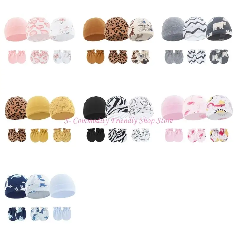 

85AE 3 Set Lovely Baby Hat Bonnet and Mittens for Boys and Girls Aged 0-6 Months