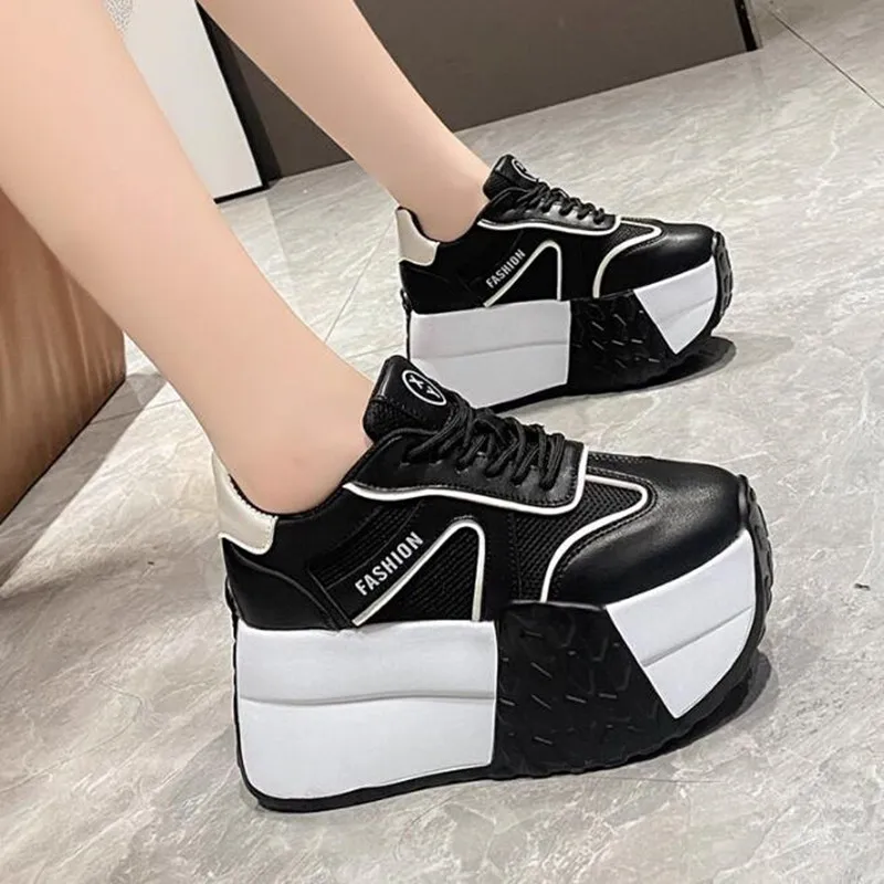 Women Designer Platform Sneakers Autumn Breathable Wedges Casual Shoes 9CM High Heels Thick Sole Sneakers Woman Deportivas Mujer