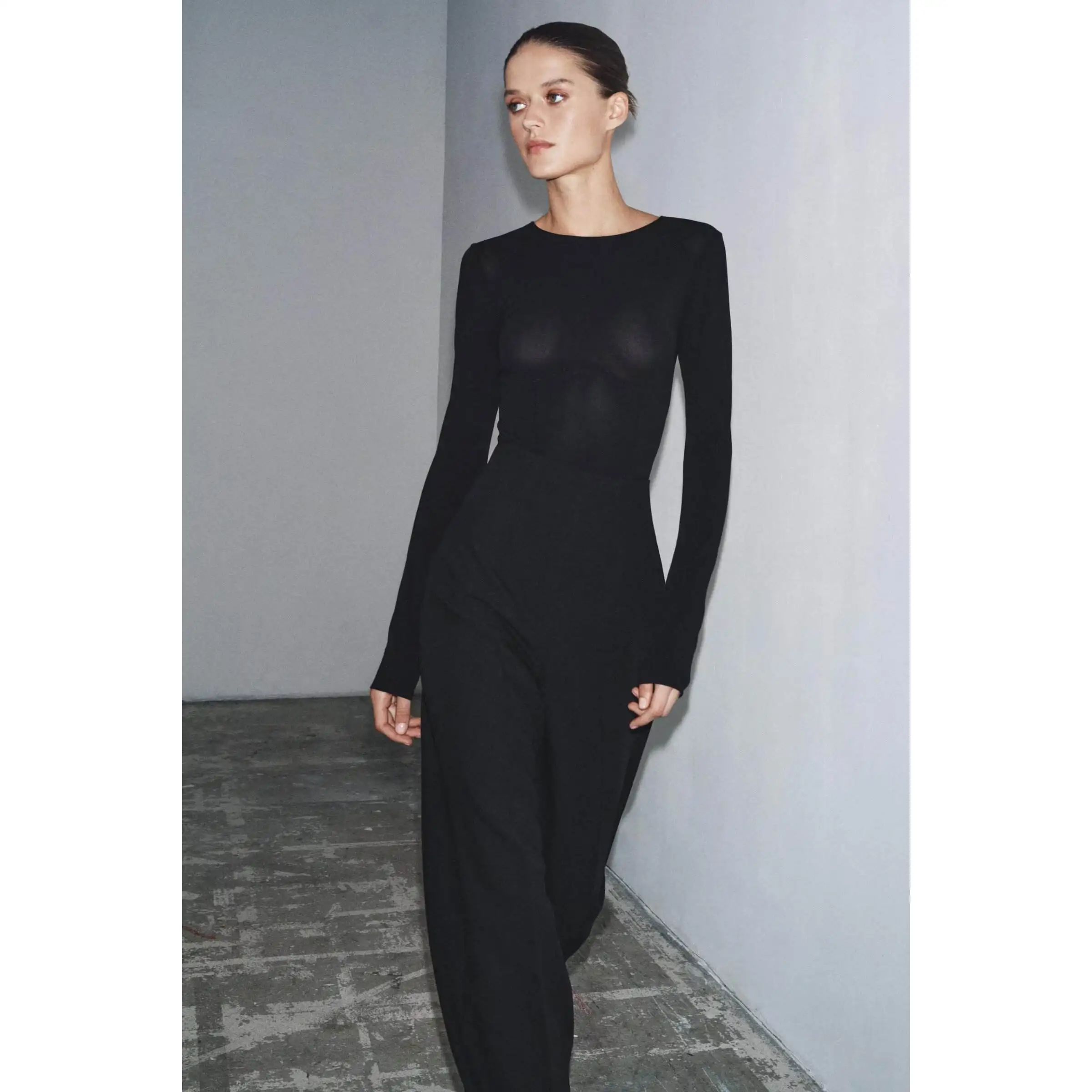 Pantaloni decorati con cerniera casual a vita alta per donna Pantaloni a gamba dritta in fibra di poliestere Street Sle Autunno Inverno Nuovo arrivo