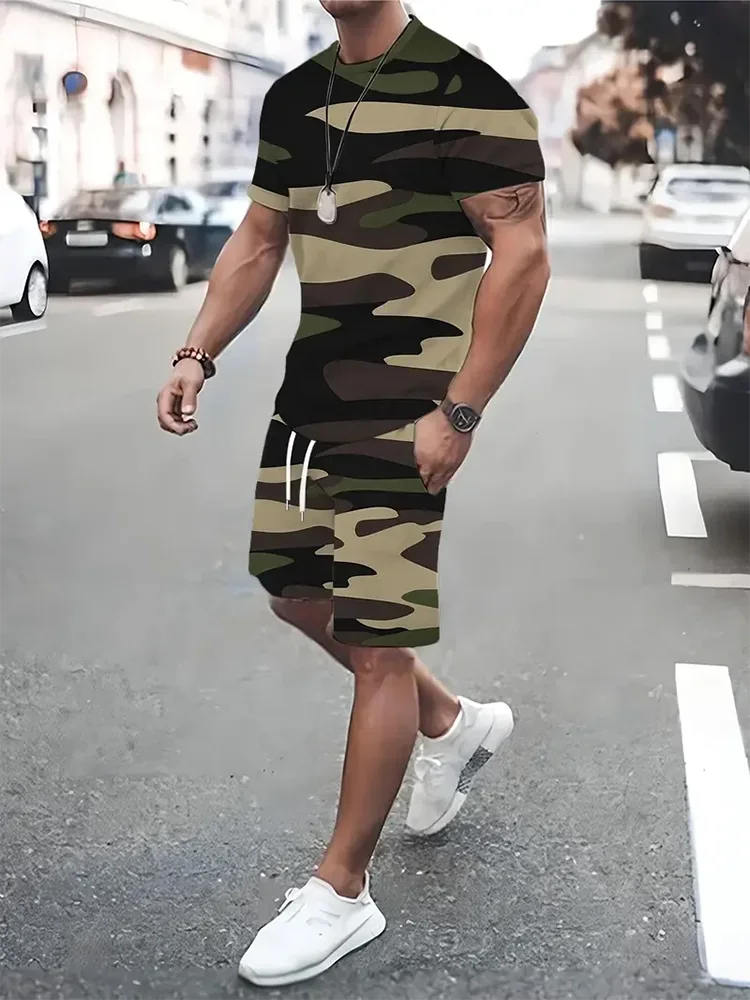 

3D Printed Camo Quick Dry Breathable Sport Men Plus Size Round Neck Summer Short Sleeve XXS-5XL Outdoor Suit