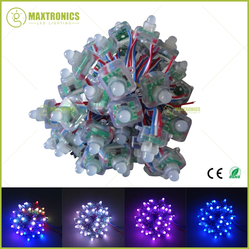 1000pcs 12mm DC5V WS2811 Square LED Pixel Module Diffused Digital RGB Pixel String Waterproof  RWB Wire Free shipping