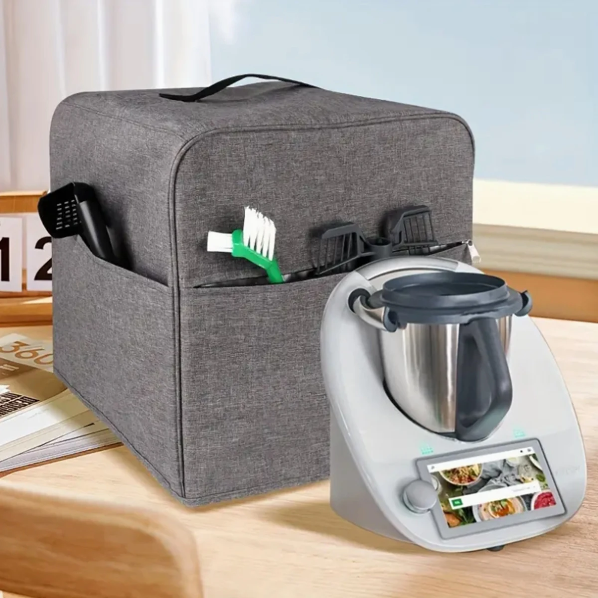Grey Oxford Cloth Thermomix TM5/TM6 Mixer Special Double-Layer Mixer Cover Side Storage Thickened Protective Case 1 Piece