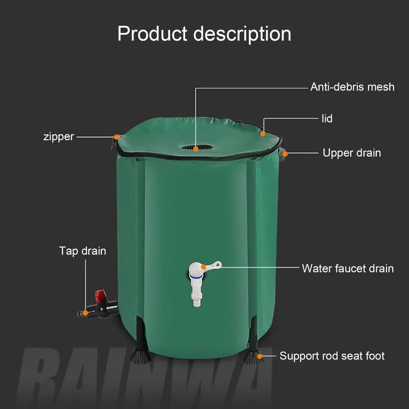 Imagem -02 - Tanque de Armazenamento Dobrável de Recuperação de Água da Chuva Jardim Irrigação Balde de Água Recipiente de Coleta de Água da Chuva Barril 750 l 100l