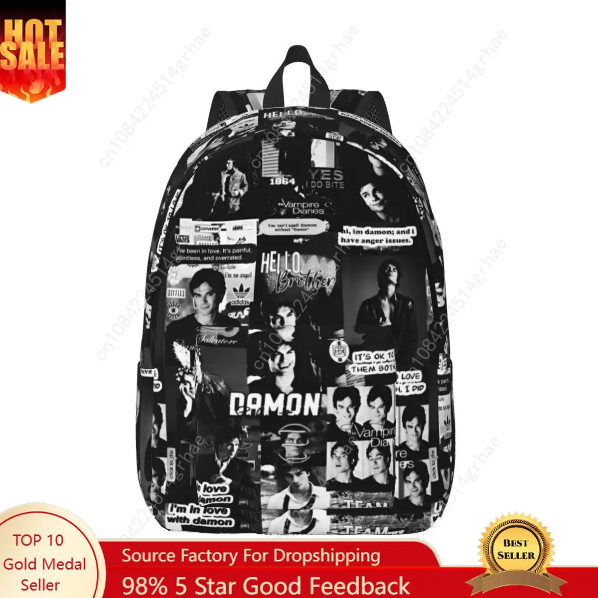 The Vampire Diaries Damon Salvatore Casual Backpack Outdoor High School Business TV Series Daypack Men Women College Canvas Bags
