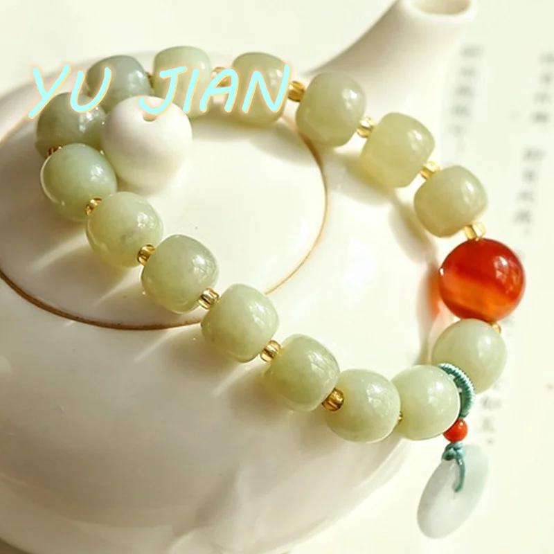 Hetian Jade Bracelet Jadeite Safety Buckle Beads Handring Sophisticated Elegant Light Clear Water Bangles Fine Jewelry