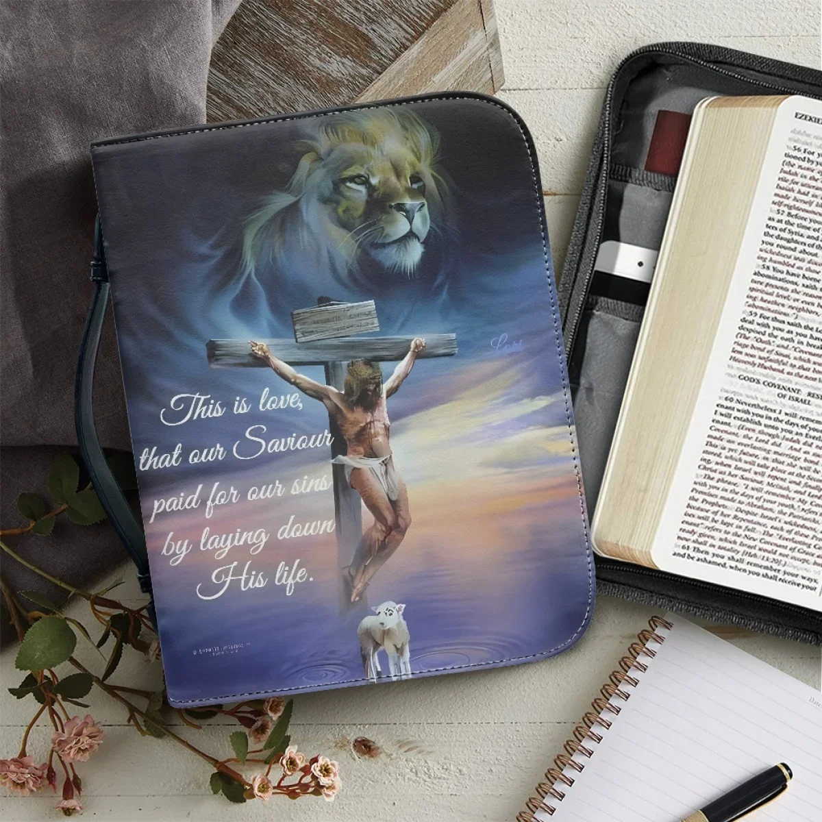 

Jesus Bible Verse Print Women's Bible Bag Christianity Church Bible Study Book Holy Storage Boxes Ladies Cover Case Gifts