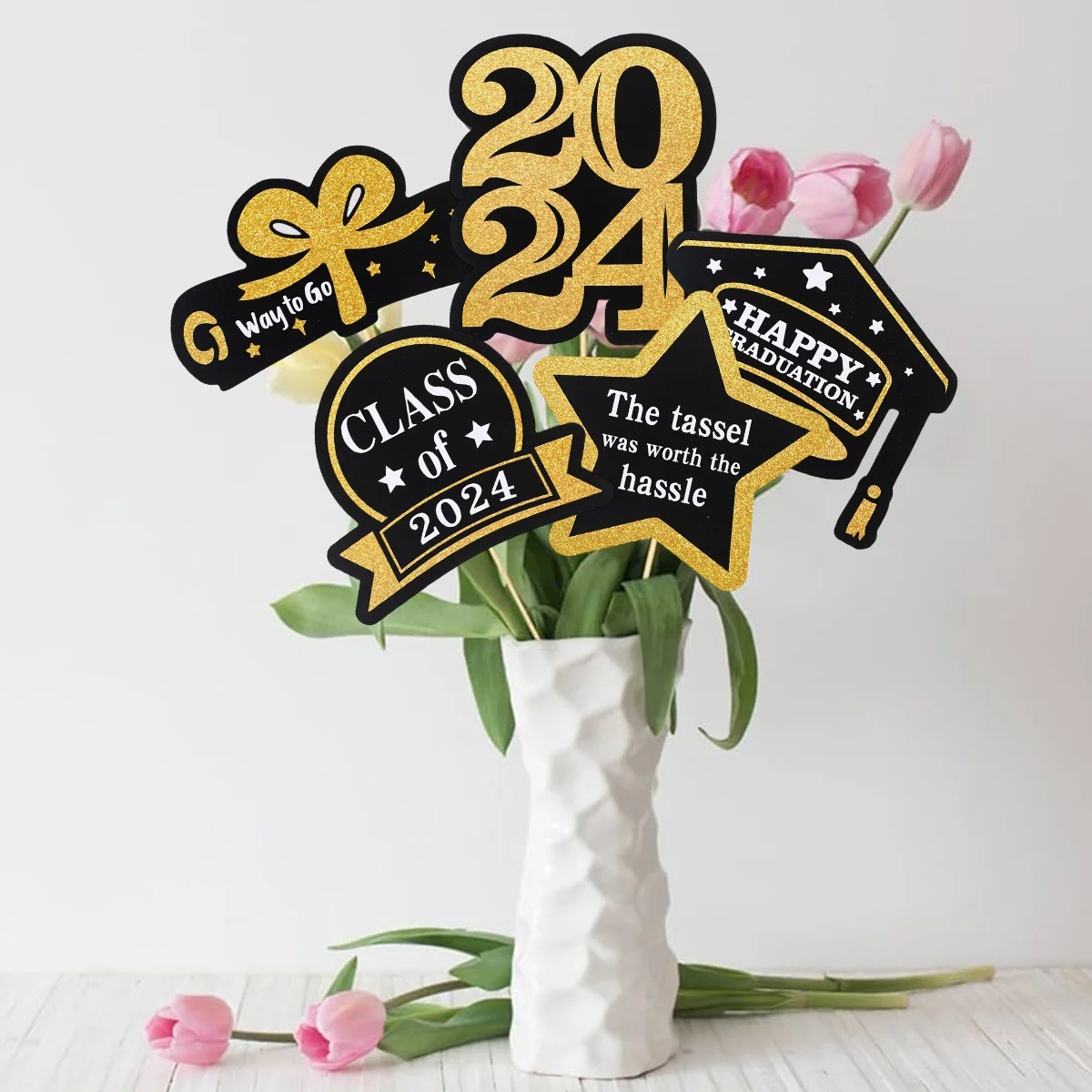 5pcs Vase Inserts for 2024 Graduation Season Theme Party Congratulation Graduats Party Decor Class Of 2024 Grad Party Supplies