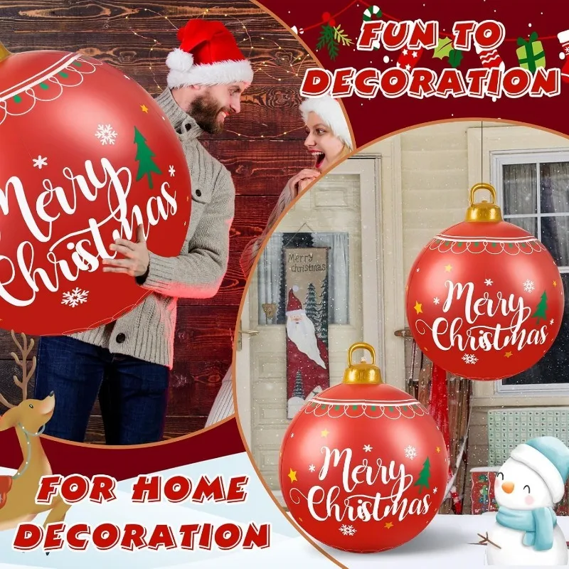 60 سنتيمتر في الهواء الطلق عيد الميلاد نفخ مزين الكرة البلاستيكية العملاقة الكبيرة الكبيرة كرات زينة شجرة عيد الميلاد لعبة الكرة بدون ضوء