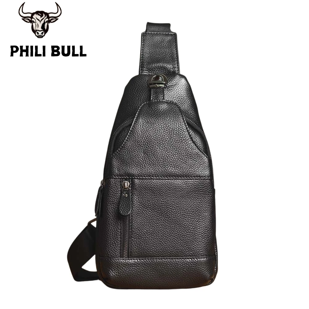 PHILI BULL Genuine Leather Men's Chest Bag Messenger Bag Shoulder Bag Fashion First Layer Cowhide Waist Bag Trendy Men's Bag