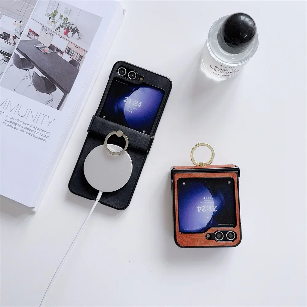 For Samsung Galaxy Z flip 6 5 4 3 Ultra Thin Magnetic Ring Case For Samsung Z Flip 6 5 4 Finger Ring Clip For Magsafe Back Cover